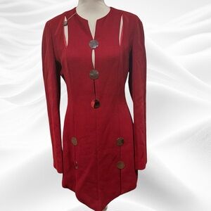 David Koma Long Sleeve Cut Out Wool Crepe Burgandy Mini Dress‎ Size UK14/US 10